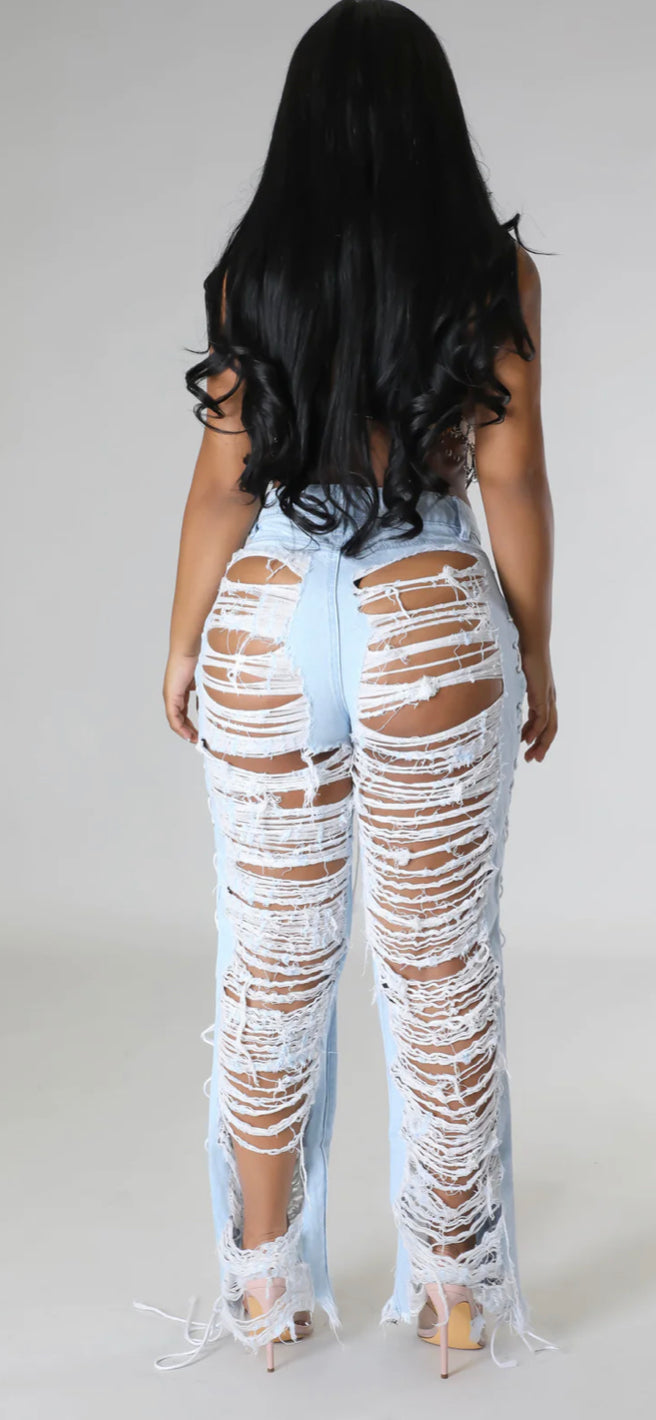 SIDE LACED DISTRESSED JEANS