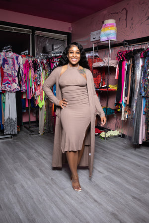 HALTER BODYCON DRESS W/ CARDIGAN